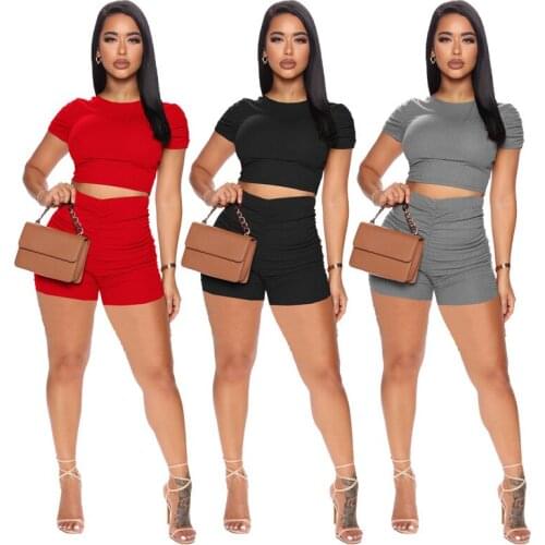 Women Tracksuits Sports Suit Casual Short Sleeve O-neck Pullover T-shirt Crop Tops Shorts Skinny Streetwear Female Two Piece Set