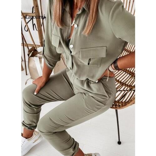 Denim Jumpsuit Women Spring Autumn Casaul Fashion Long Sleeve Pocket Belt Loose Jumpsuits