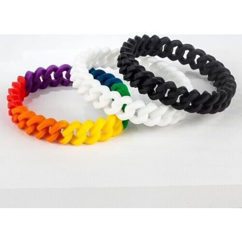 Women Mens Fashion Silicone Bangle Chain Bracelet Rainbow Wristbands Cuban Bracelet Unisex Party Gifts Hip Hop Fashion Jewelry