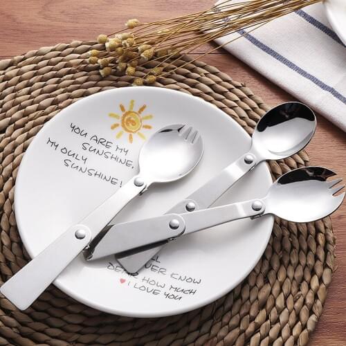 200pcs Folding spoon outdoor travel portable tableware creative staple soup fork 304 stainless steel spoon wholesale