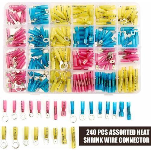 240PCS Red Blue Yellow Heat Shrink Crimp Automotive Terminals Insulated Electrical Wire Cable Connectors Terminals
