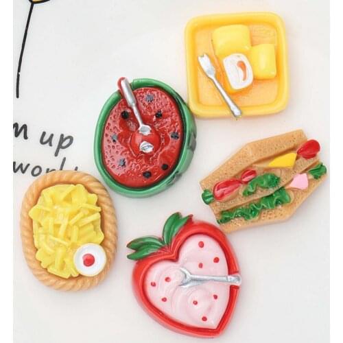 5Pcs DIY Materials Mobile Phone Case Decor Resin Watermelon Strawberry Hamburger Kitchen Accessories for Refrigerator Magnets