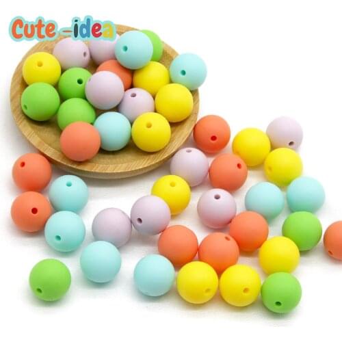 Cute-idea 50pcs Round Food Grade Silicone Beads 9/12mm Baby Chewing Teether Baby Teething Toys Nursing Necklace Pacifier Pendant