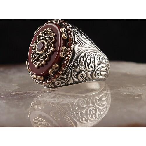 925 Sterling Silver Rings for Men Handmade Zircon Stone Vintage Gift Mens Rings All SizeTurkish Jewelry