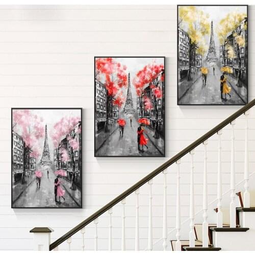 Abstract London Street Landscape Oil Painting on Canvas Posters and Prints Romantic Wall Art Pictures for Living Room Home Decor