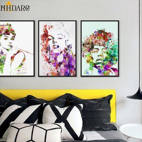 Watercolor Audrey Hepburn Marilyn Monroe - Minimalist Art Canvas Print Painting Poster Wall Picture for Modern Home Decoration