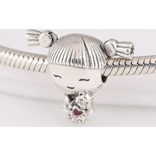 Authentic S925 DIY Jewelry Pigtails Little Girl Charms fit Lady Bracelet Bangle