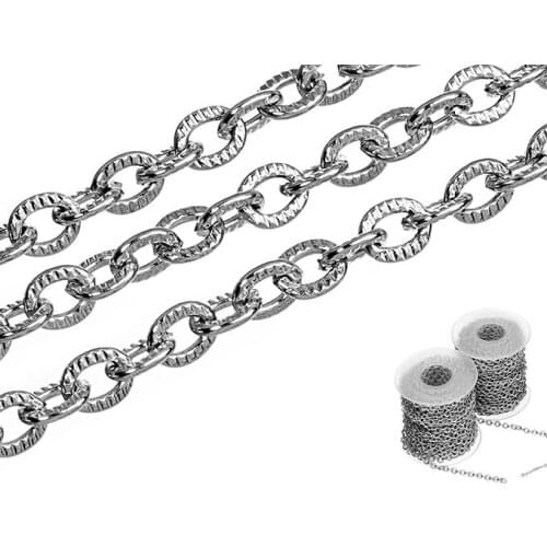 Free SHip 10 Meter Lot 3mm Stainless Steel Strong embossing Oval Link Chain Jewelry Finding /Marking Chain For DIY Jewelry