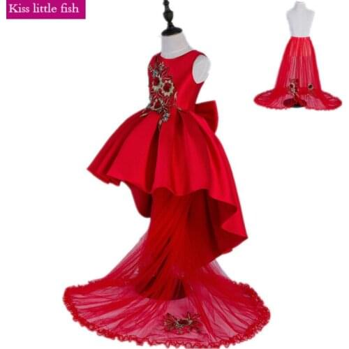 Free shipping Red Flower girl dresses Girls birthday party dress spring pretty flower girls dresses