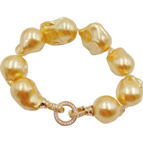 Freshwater pearl bracelet,gold pearl ,100% FRESHWATER GOLD Baroque PEARL BRACELET-good quality-big baroque pearl BRACELET