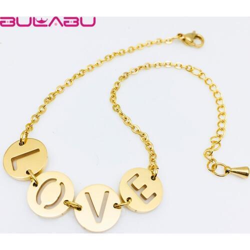 BULABU New Charm Wrist Chain Titanium Steel Bracelet Couple Romantic Gifts Letter LOVE Small Tag Fashion Bracelets Femme Jewelry