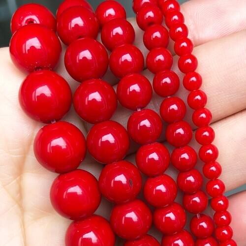 Imitate Red Coral Stone Beads Round Loose Spacer Beads For Jewelry Making Diy Bracelet Accessories 15'Strands 4 6 8 10 12mm