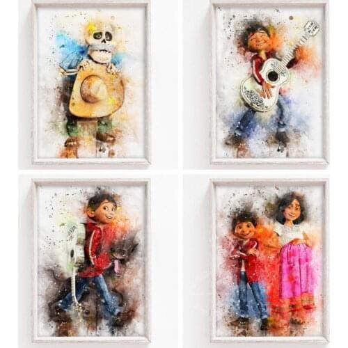 Disney Cartoons Movie Coco Prints Canvas Art Paintings Watercolor Poster Wall Art Picture for Nursery Room Home Decoration