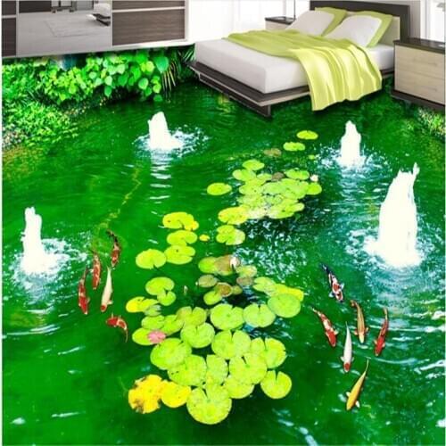 Beibehang Dimensional background painting park fountain lotus carp paste 3D floor thickening wear water