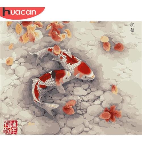 HUACAN Pictures By Numbers Animals Fish HandPainted Kits Drawing Canvas Oil Painting Home Decoration DIY Gift
