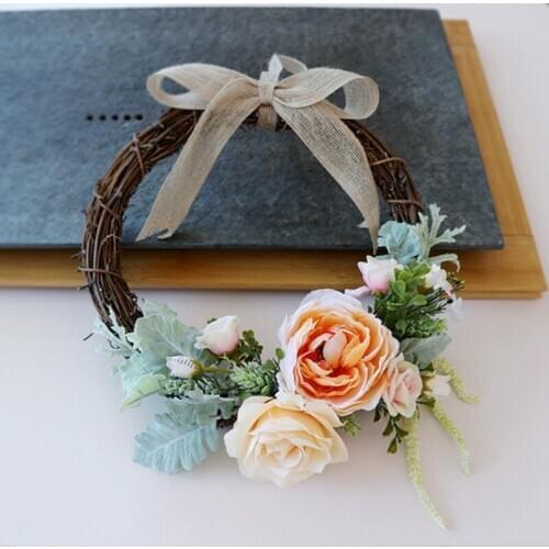 Handmade Wedding Decoration Wreath Artificial Rose Flowers Rattan Garlands Christmas Party Door Decoration Ornaments T364