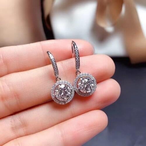 Passed Diamond Test Classic Moissanite Diamond 925 Sterling Silver Round Shape Earrings D Color VVS Fashion Women Jewelry Gift