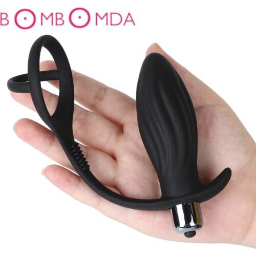 Cock Rings Adult Sex Toys For Men Gay Couples Masturbator Vibrating Penis Ring With Butt Plug Delay Ejaculation Prostate Massage