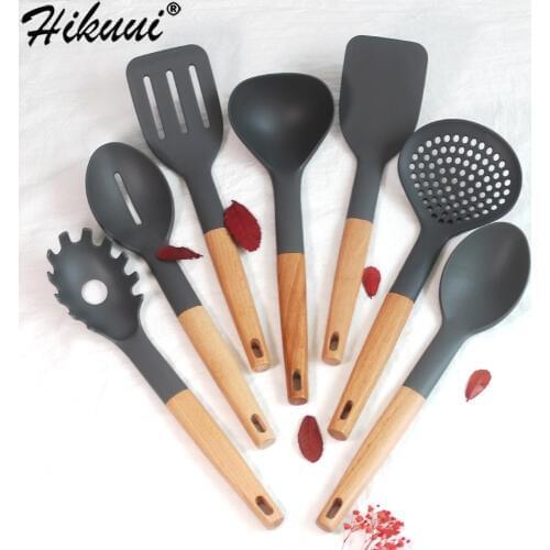 7pc Cooking Tools Nylon Utensils Set Wooden Handle Cookware Spoon Turner Ladle Noodle Spaghetti Spoon Kitchen Cooking Tools