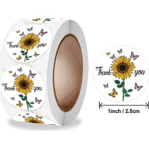 1 Inch 50-500Pcs Sunflower Flowers Thank You Label Sticker for Gift Card Package Party Wedding Wrapping Small Business