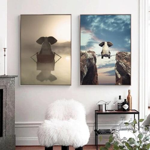 Funny Little Elephant Thinking Animal Pictures Canvas Painting Wall Art for Living Room Home Decoration Painting