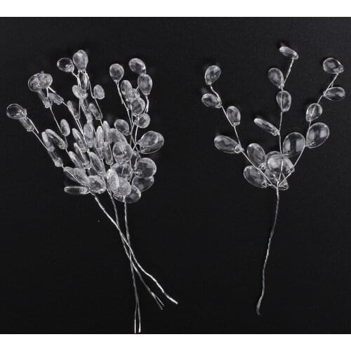New Clear 16cm Acrylic Crystal Drop Beads Party Favors Spray Display Flowers Bouquet Wire Stems Wedding DIY Decorations