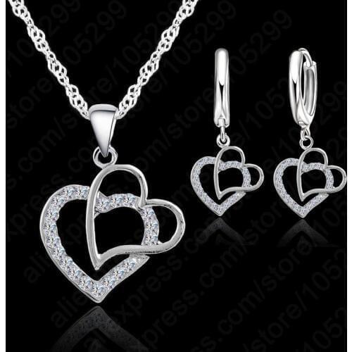 New Arrival 925 Silver Jewelry Sets Austrian Crystal Set Women Heart Love Pendant Jewelry Set For Women Gift Wedding