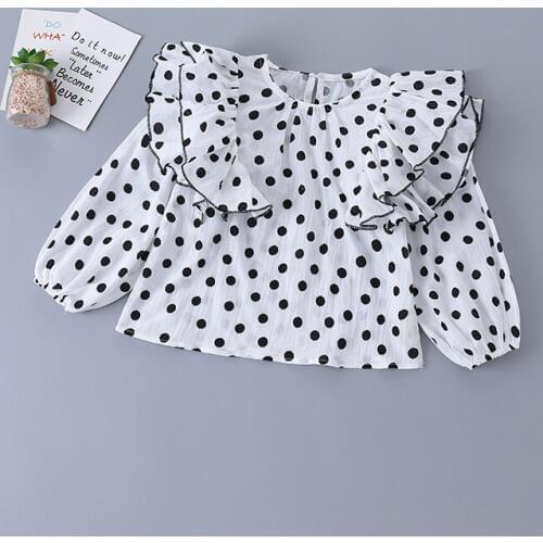 2-7 year high quality girl clothing 2020 new autumn casual fashion kid children shirt clothes solid polka dot girl blouse