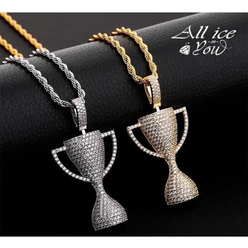 ALLICEONYOU New Trophy Pendant Necklace Iced Out High Quality Cubic Zirconia Hip Hop Chain Jewelry For Gift Wen and Women