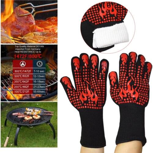Barbecue Oven Gloves Thick Double Layer Hot Food Gloves for BBQ Baking Fryer