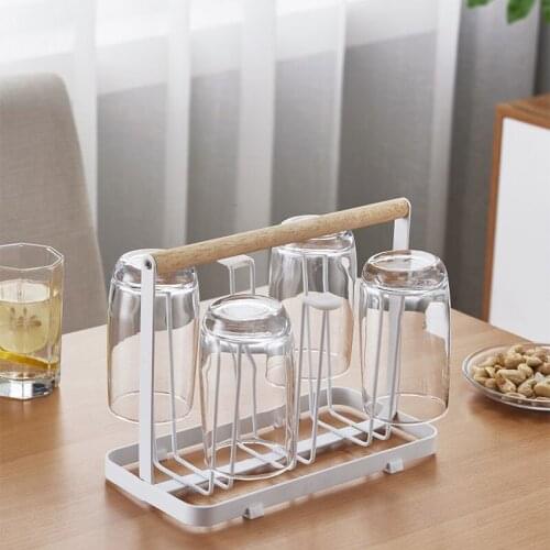 Six Cup Holder Kitchen Storage Organization Utensils Organizer Metal Storag Rack Wrought Iron Waterlogging Hanger Etagere