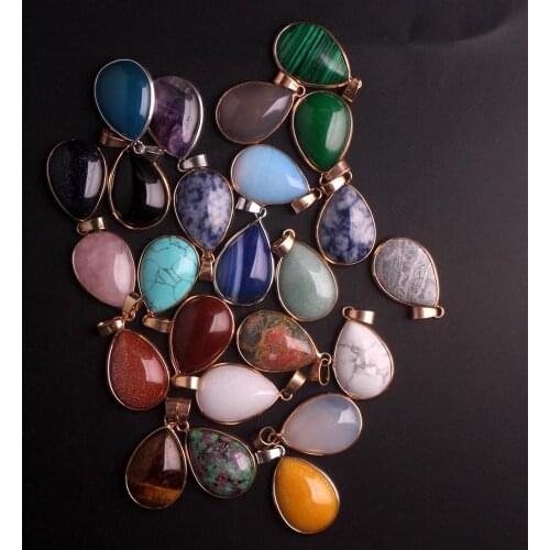 6PCS Fashion Women Bulk Factory Outlet Pendants Natural Stone Crystal Quartz Pendulum Charms Necklace Pendant For Jewelry Making