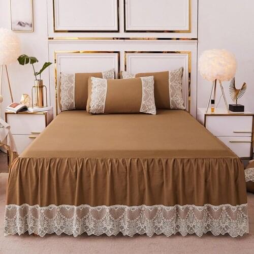 Bed Skirt Simple Princess Style Lace Bedspread Solid Color Ruffled Protective Cover Bedding Bedroom Hotel Decor Washable Bed
