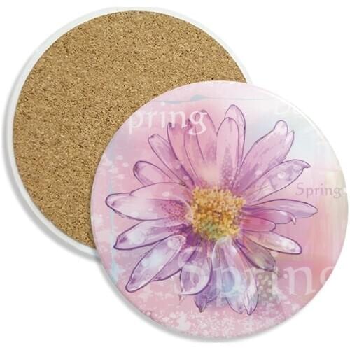 Pink Watercolor Chrysanthemum Flower Plant Ceramic Coaster Cup Mug Holder Absorbent Stone for Drinks 2pcs Gift