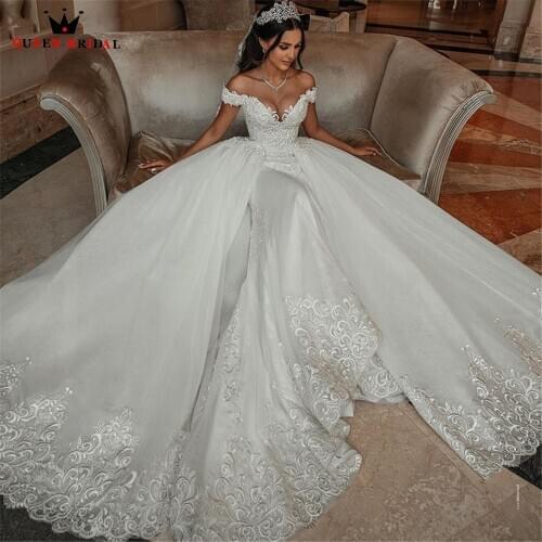 Wedding Dresses Vestido De Noiva 2021 Ball Gown V-neck Tulle Lace Crystal Beaded Elegant Wedding Gown Custom Made KB01