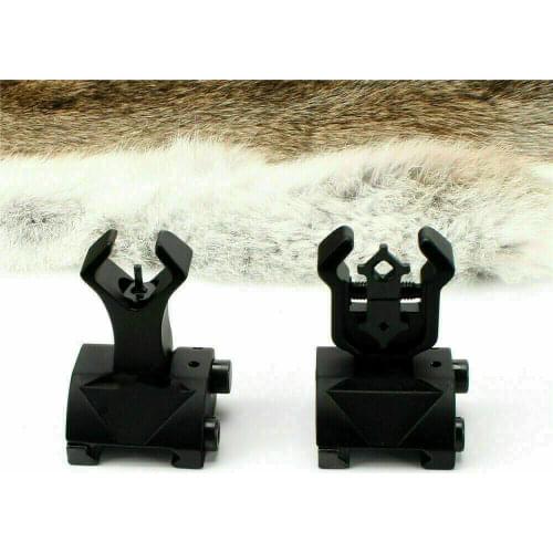 Tactical Low Profile Flip-up Metal Sight Folding Iron Sights Front & Rear Set Black 20MM Picatinny Weaver Rail Mount For Rifle