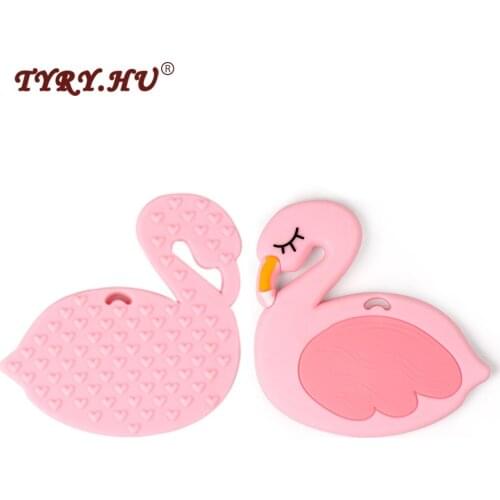 TYRY.HU 5pc/lot Food Grade Silicone Flamingos Teether Cartoon Swan DIY Teething Necklace Pacifier Clip Chain Accessories Pendant