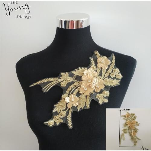 New arrive gold Embroidery ABS pearl Lace Collar Fabric Applique DIY Rhinestone Tulle Lace Neckline Dresses Decorate Accessories