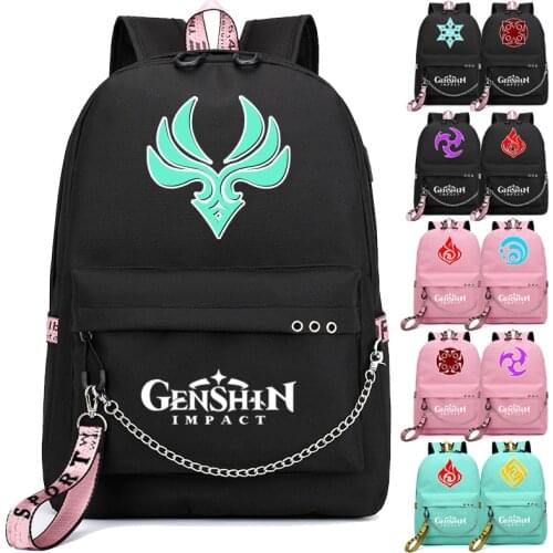 Anime Genshin Impact Backpack Usb Port School Bag 3D Pattern Rucksack Student Teenagers School Book Travel Laptop Mochilas 2021