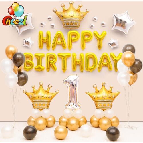 70pcs/lot Gold crown birthday Foil balloon Metallic latex balloons Birthday Party Decorations Kids Adult baby Shower globos
