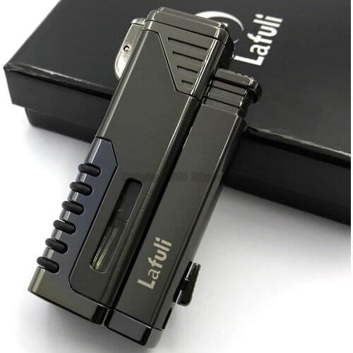 High Quality Metal Black 4 Torch Jet Flame Cigar Cigarette Tobacco Lighter With Gift Box Smoking Tool Windproof For Cohiba