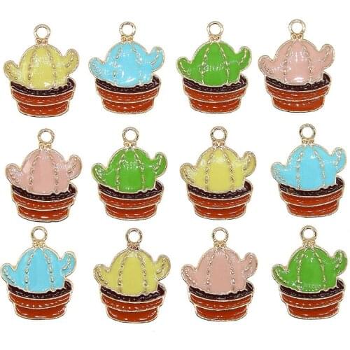 10pcs/lot 15.5*19mm Cute Potted Plants Enamel Cactus ball Charms For Earrings Bracelet DIY Jewelry Making Findings XL1108