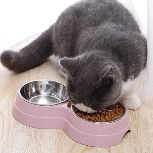 Double Pet Bowls Dog Food Water Feeder Stainless Steel Pet Drinking Dish Feeder Cat Puppy Feeding Supplies Small Dog Accessories