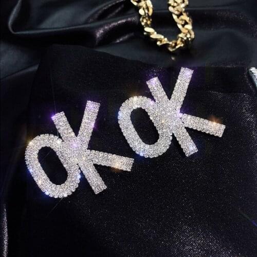 Exknl Luxury Long Letter Earrings Party Dangle Alphabet Boho Shiny Crystal Big Drop Earrings For Women Wedding Fashion Jewelry