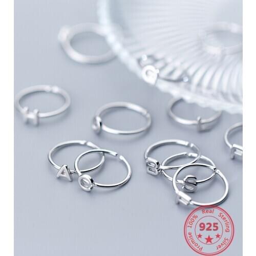 2020 New Design 925 Sterling Silver Ring 26 English Letters Fresh Literary Style Fashion Trend Ladies Jewelry