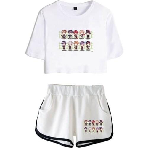 Popular Trend Kawaii Diabolik Lovers Tracksuit Women Two Piece Set Summer Short Sleeve Crop Top+Shorts Anime Y2K Girls Sets