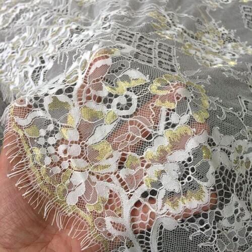 3meter Luxury gold silk gold eyelashes lace fabric clothing evening dress skirt fabric