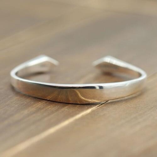 Real 925 Sterling Silver Simple And Generous Personality Smooth Lovers Open Retro Fashion Bracelet Exquisite Gift Jewelry