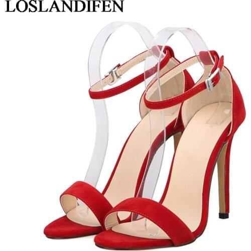 New 2020 Women Sandals Fashion Flock Leather Summer Shoes Woman Korean Style Quality Thin High Heels Sandals NLK-A0111