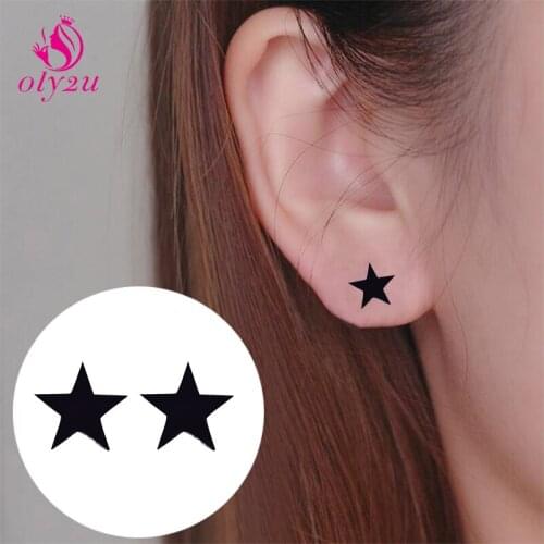 Oly2u Simple Black Color Stainless Steel Tiny Star Stud Earrings for Women Summer Party Jewelry Christmas Gift Pendientes